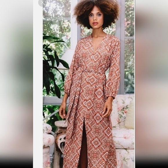 Cara Cara Paris Maxi Dress Moroccan Tile Spice Medium Large NWT - Picture 1 of 8